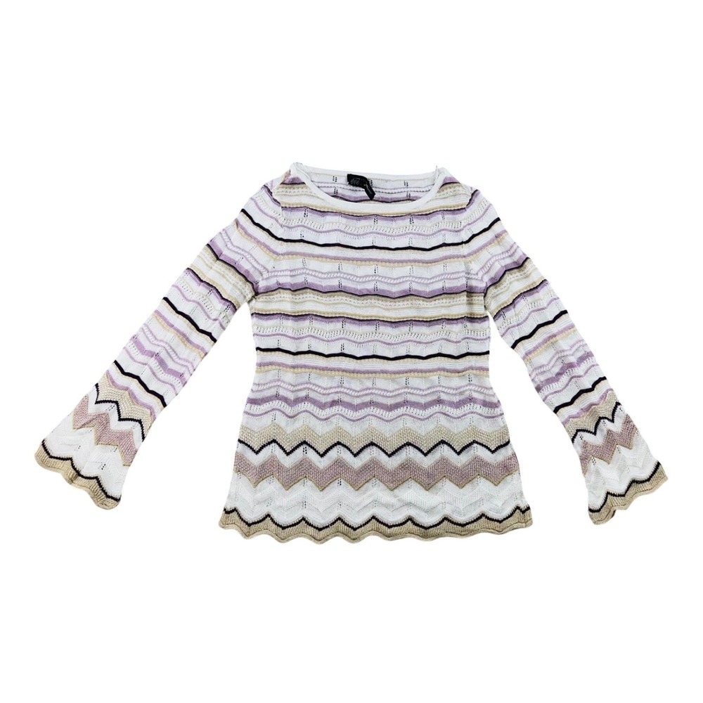White House Black Market Sweater Women XSP Muli Pink Light Zigzag Bell Sleeve